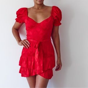 Majorelle Red Mini Puff Sleeve Dress
